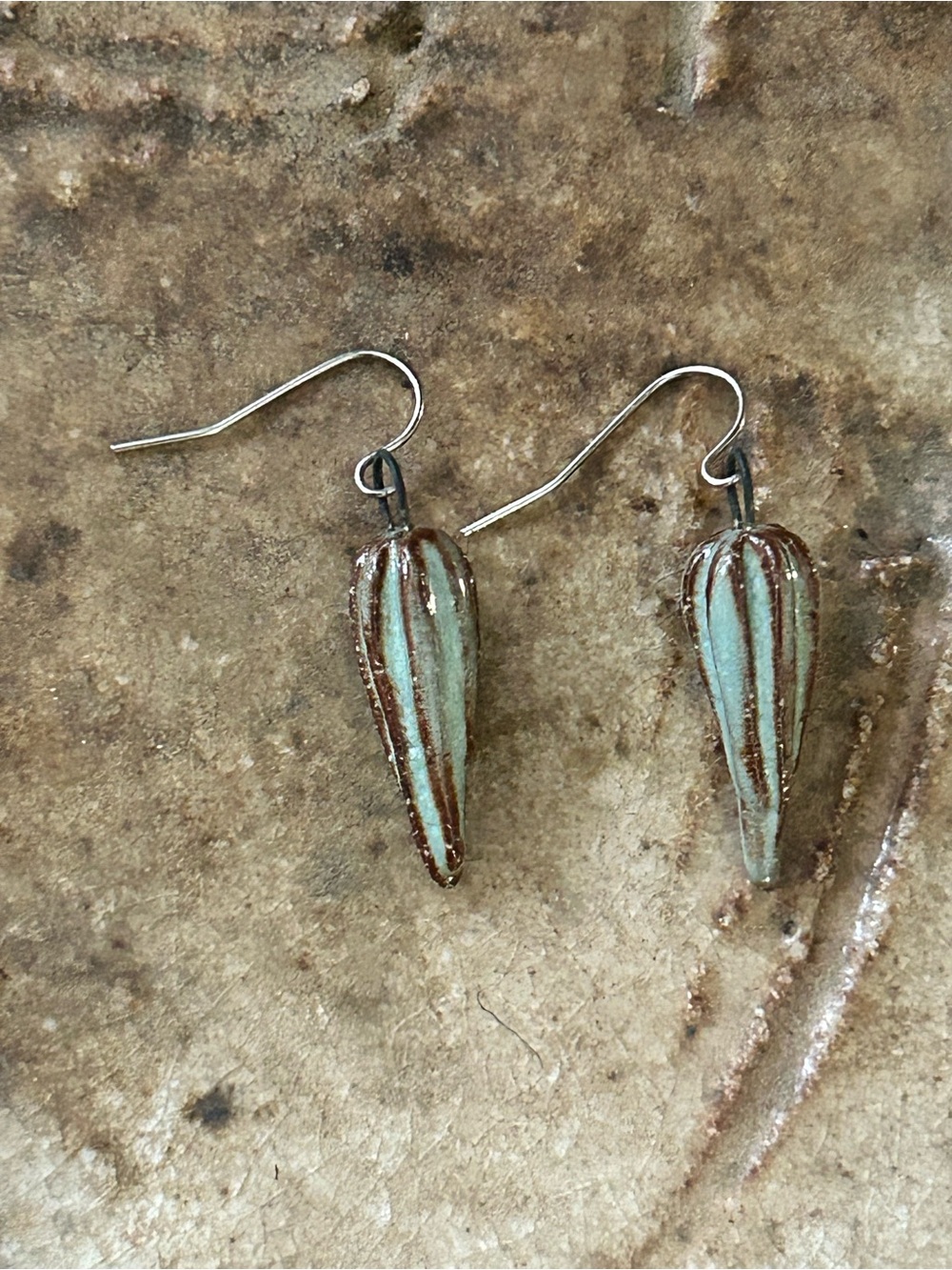 Handcrafted Mint Green and Brown Teardrop Earrings